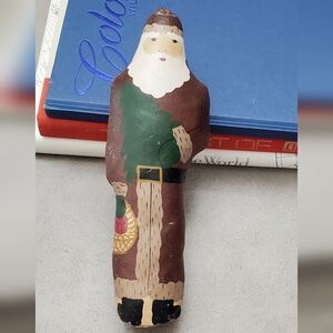 Vintage Hand-Painted Oil Cloth Canvas Santa Figure, Filled Punch Bag Style, 11"